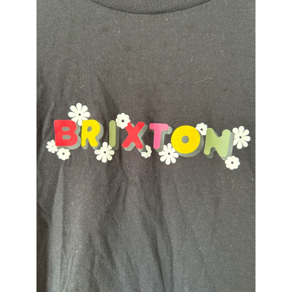 Brixton Womens‎ Black Daisy Graphic Logo Cotton Relaxed Cropped T-Shirt L Cotton